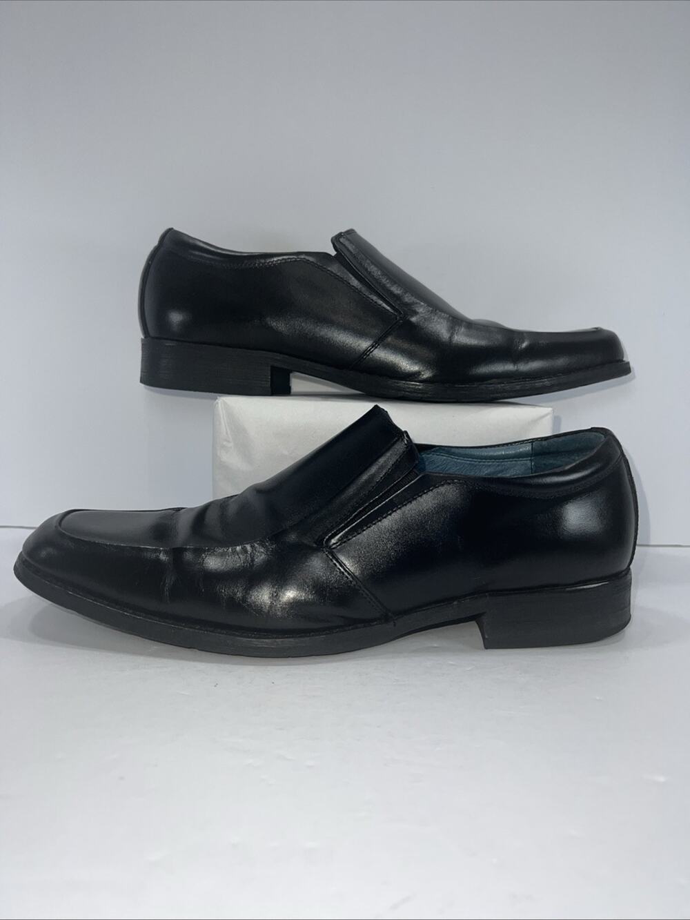 Bacco Bucci Studio Mens Size 11 Black Leather Loafers Square Toe Slip On 8684-14